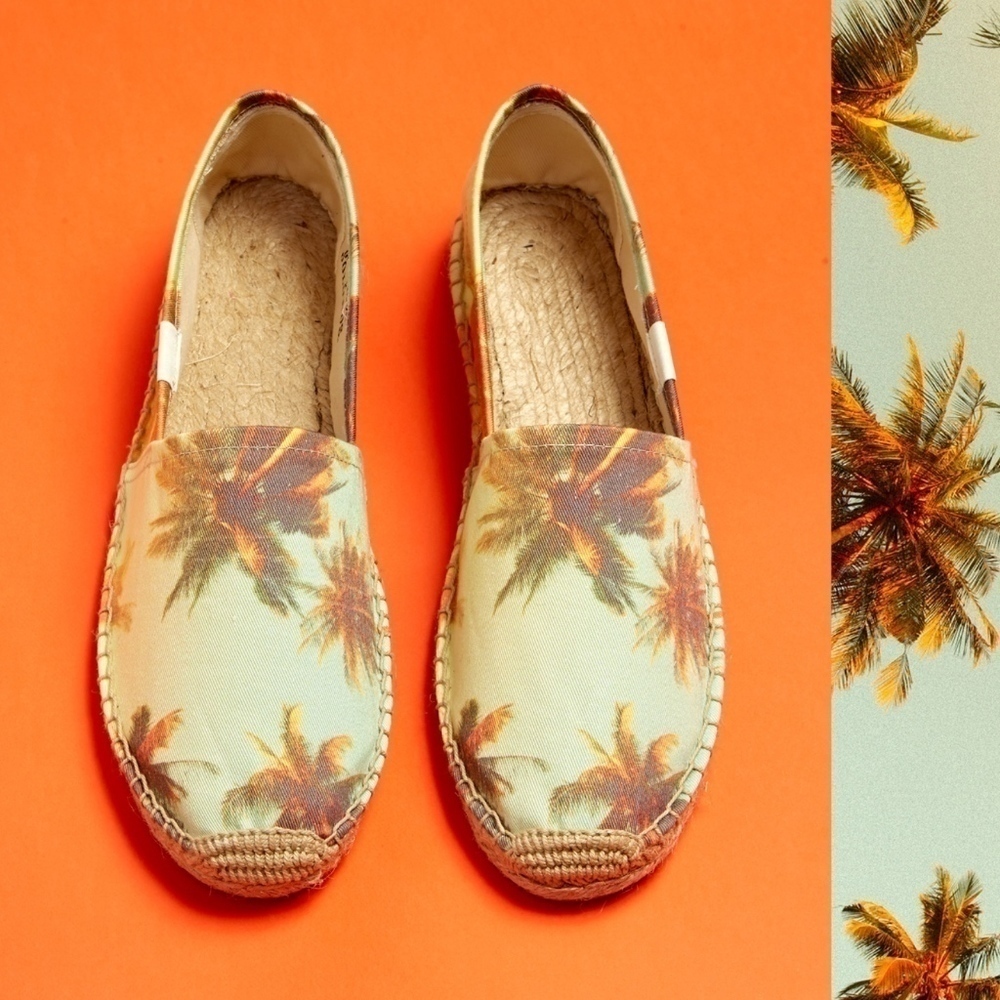 Soludos Palm Tree Espadrilles in Mint and Brown